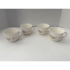 ARCOPAL France Victoria Teacup Milk Glass Floral Swirl Set of 4 Cups